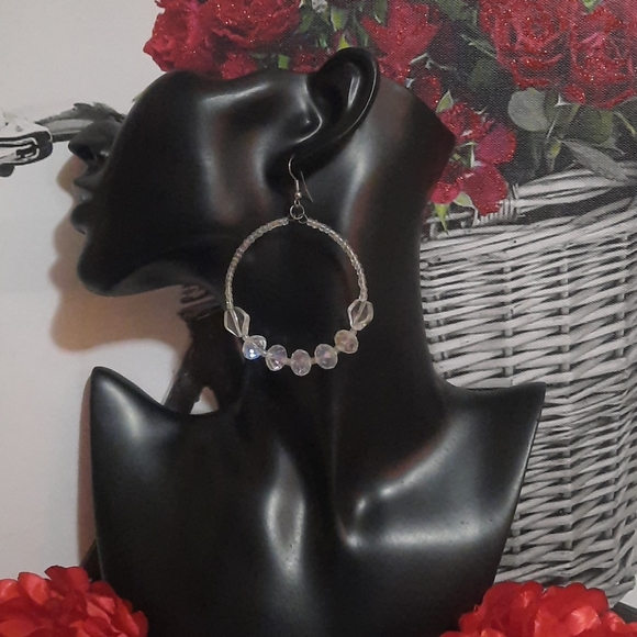 Clear Crystal Hoop Earrings - Picture 2 of 8